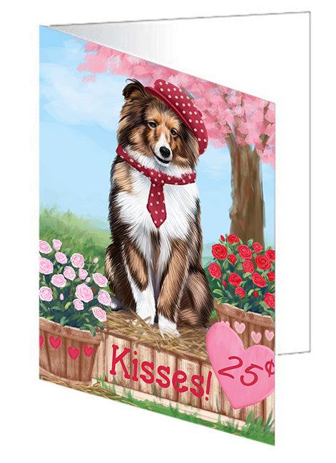 Rosie 25 Cent Kisses Shetland Sheepdog Handmade Artwork Assorted Pets Greeting Cards and Note Cards with Envelopes for All Occasions and Holiday Seasons GCD72602
