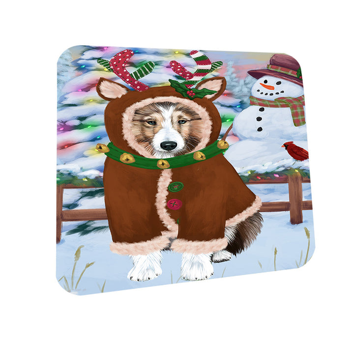 Christmas Gingerbread House Candyfest Shetland Sheepdog Coasters Set of 4 CST56503