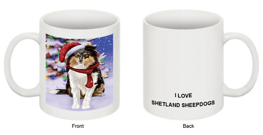 Winterland Wonderland Shetland Sheepdog In Christmas Holiday Scenic Background  Coffee Mug MUG48818