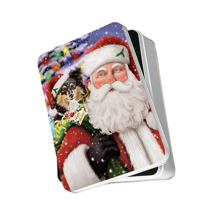 Santa Carrying Shetland Sheepdog and Christmas Presents Photo Storage Tin PITN53960