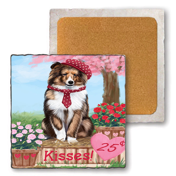 Rosie 25 Cent Kisses Shetland Sheepdog Set of 4 Natural Stone Marble Tile Coasters MCST51029