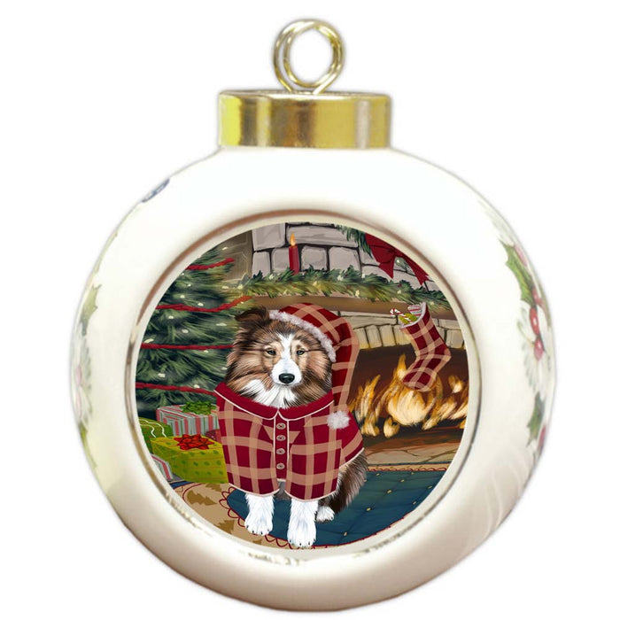The Stocking was Hung Shetland Sheepdog Round Ball Christmas Ornament RBPOR55967