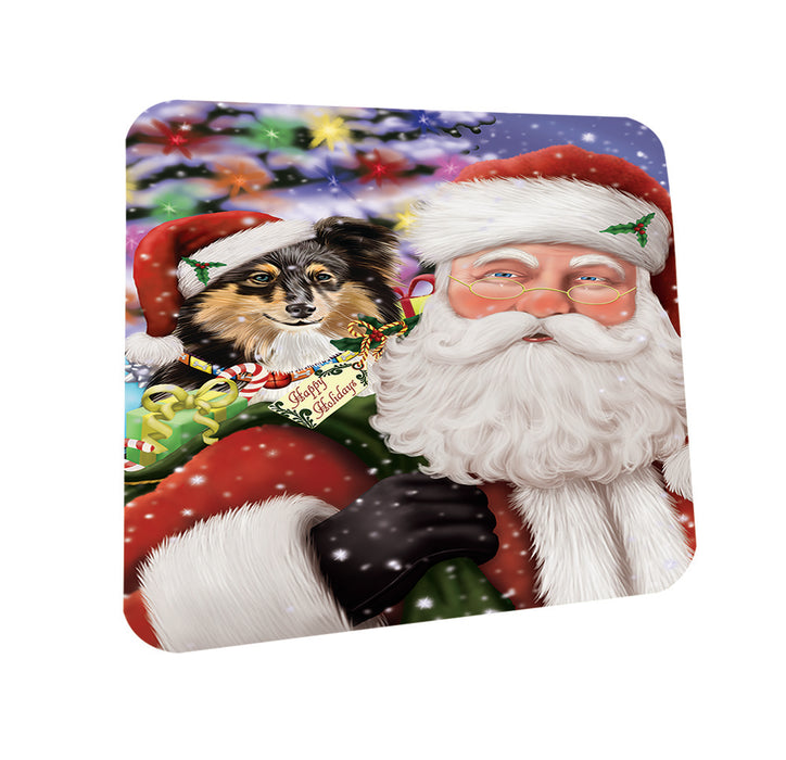 Santa Carrying Shetland Sheepdog and Christmas Presents Coasters Set of 4 CST53975