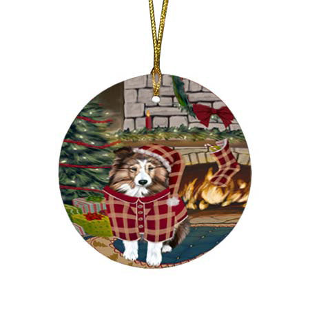 The Stocking was Hung Shetland Sheepdog Round Flat Christmas Ornament RFPOR55967