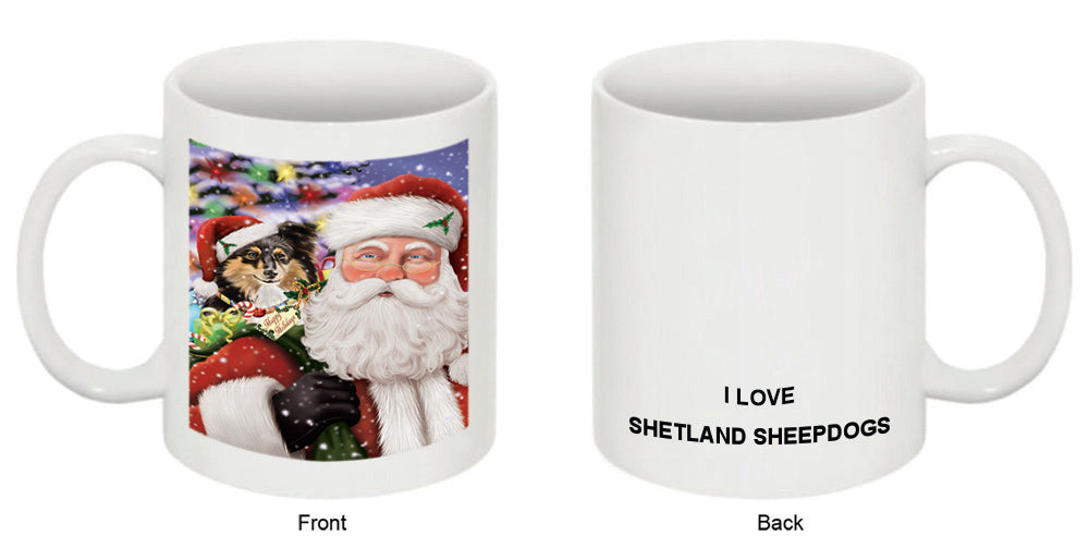 Santa Carrying Shetland Sheepdog and Christmas Presents Coffee Mug MUG49415