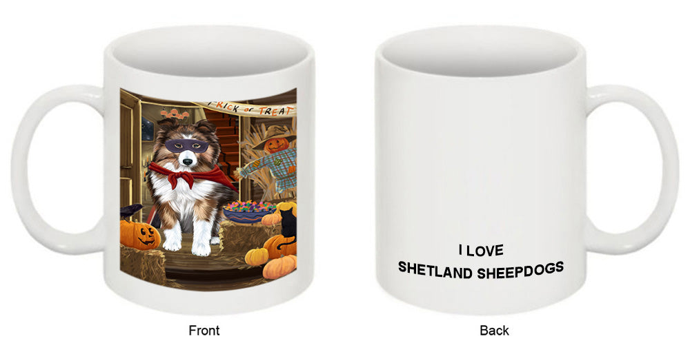 Enter at Own Risk Trick or Treat Halloween Shetland Sheepdog Coffee Mug MUG48678