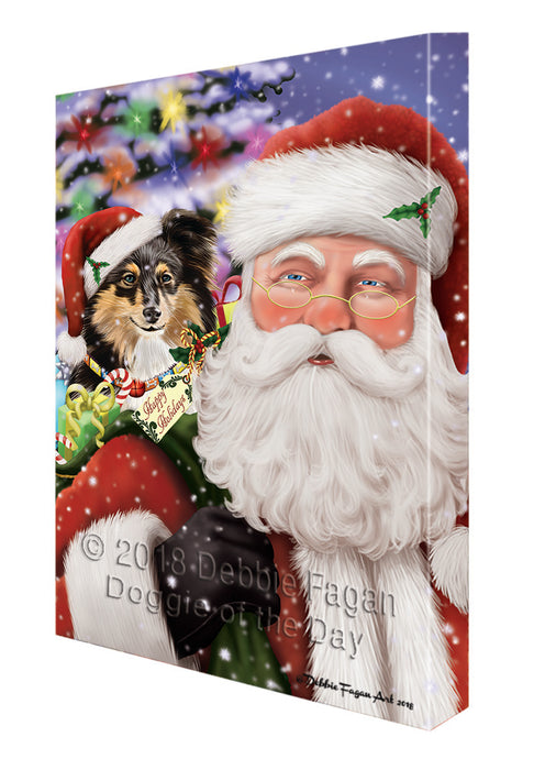 Santa Carrying Shetland Sheepdog and Christmas Presents Canvas Print Wall Art Décor CVS104003