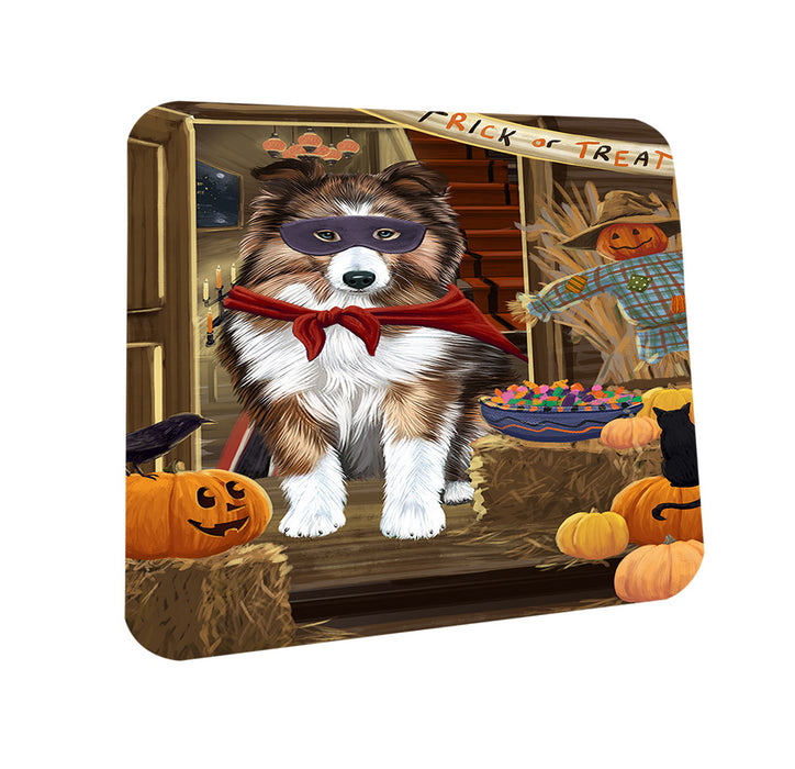 Enter at Own Risk Trick or Treat Halloween Shetland Sheepdog Coasters Set of 4 CST53238