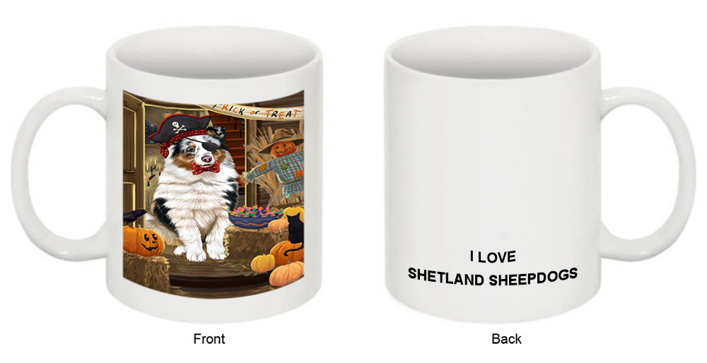 Enter at Own Risk Trick or Treat Halloween Shetland Sheepdog Coffee Mug MUG48679