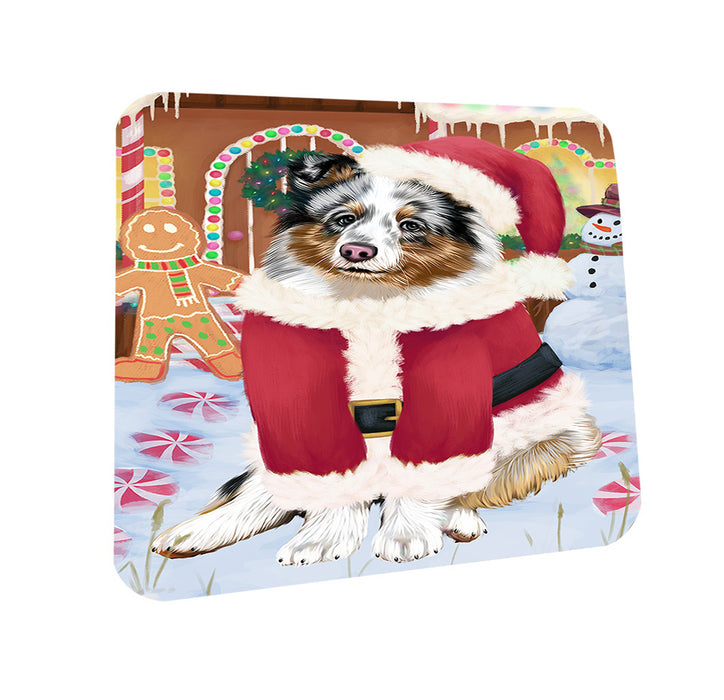 Christmas Gingerbread House Candyfest Shetland Sheepdog Coasters Set of 4 CST56504