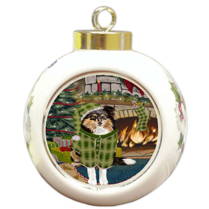 The Stocking was Hung Shetland Sheepdog Round Ball Christmas Ornament RBPOR55968