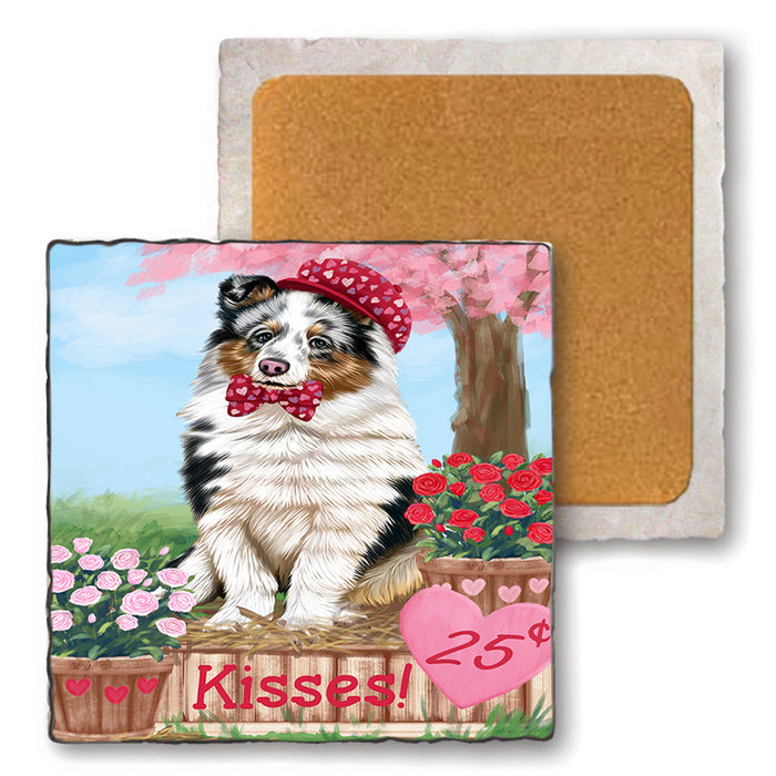 Rosie 25 Cent Kisses Shetland Sheepdog Set of 4 Natural Stone Marble Tile Coasters MCST51030