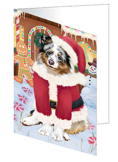 Christmas Gingerbread House Candyfest Shetland Sheepdog Handmade Artwork Assorted Pets Greeting Cards and Note Cards with Envelopes for All Occasions and Holiday Seasons GCD74153