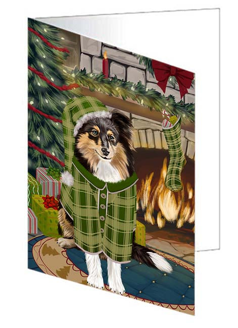 The Stocking was Hung Shetland Sheepdog Handmade Artwork Assorted Pets Greeting Cards and Note Cards with Envelopes for All Occasions and Holiday Seasons GCD71351