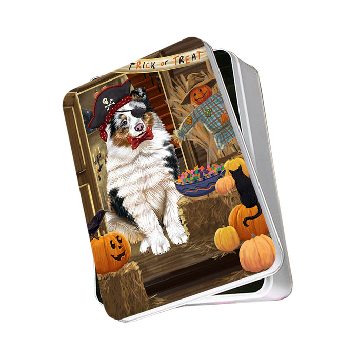 Enter at Own Risk Trick or Treat Halloween Shetland Sheepdog Photo Storage Tin PITN53281