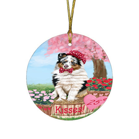 Rosie 25 Cent Kisses Shetland Sheepdog Round Flat Christmas Ornament RFPOR56386