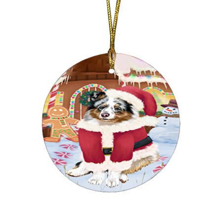 Christmas Gingerbread House Candyfest Shetland Sheepdog Round Flat Christmas Ornament RFPOR56902