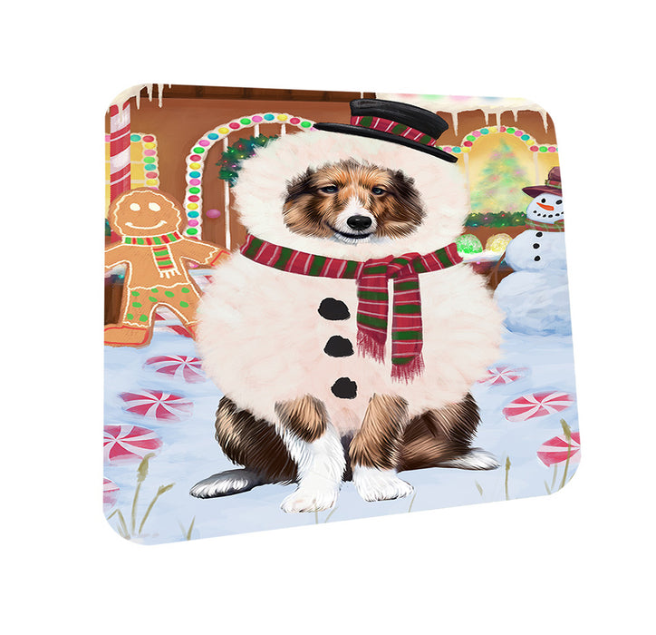 Christmas Gingerbread House Candyfest Shetland Sheepdog Coasters Set of 4 CST56505