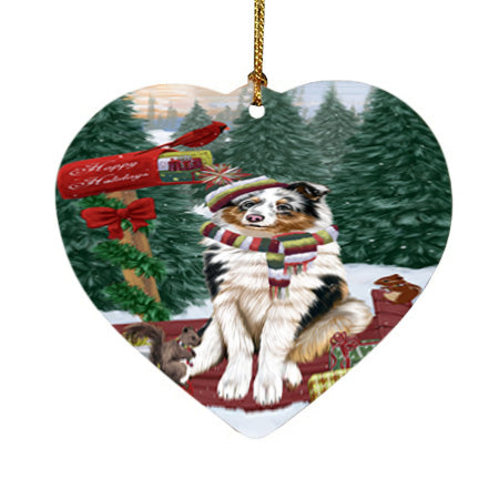 Merry Christmas Woodland Sled Shetland Sheepdog Heart Christmas Ornament HPOR55390
