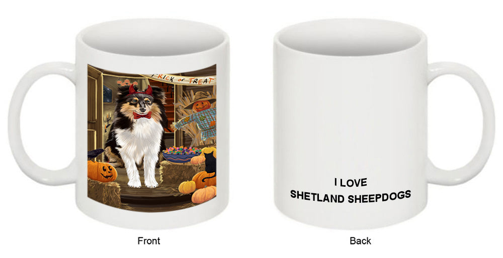 Enter at Own Risk Trick or Treat Halloween Shetland Sheepdog Coffee Mug MUG48680