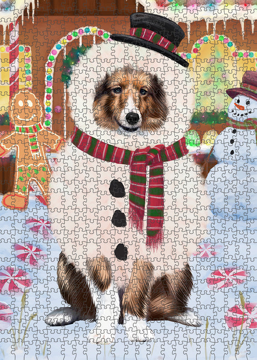 Christmas Gingerbread House Candyfest Shetland Sheepdog Puzzle with Photo Tin PUZL94388