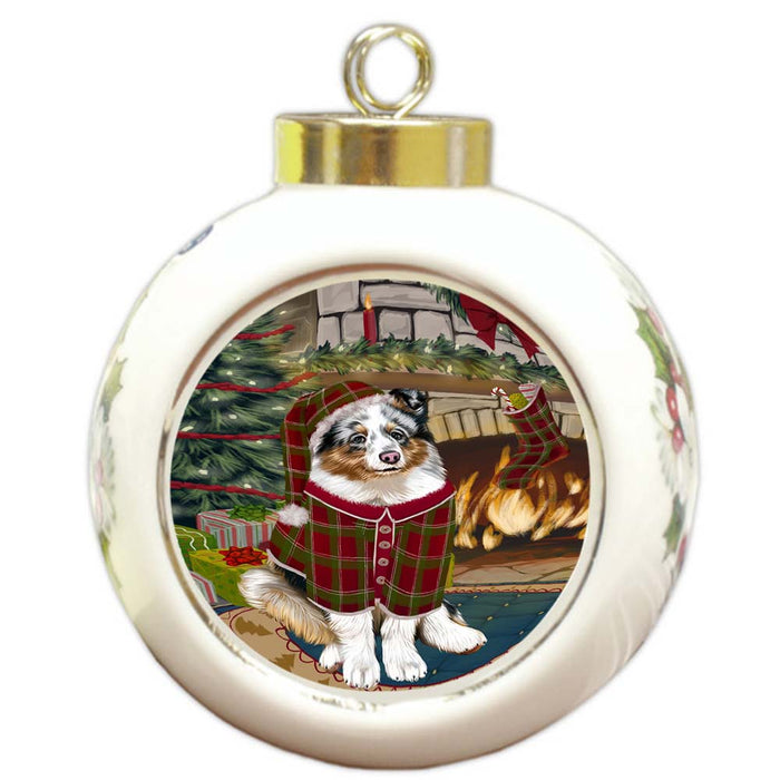 The Stocking was Hung Shetland Sheepdog Round Ball Christmas Ornament RBPOR55969