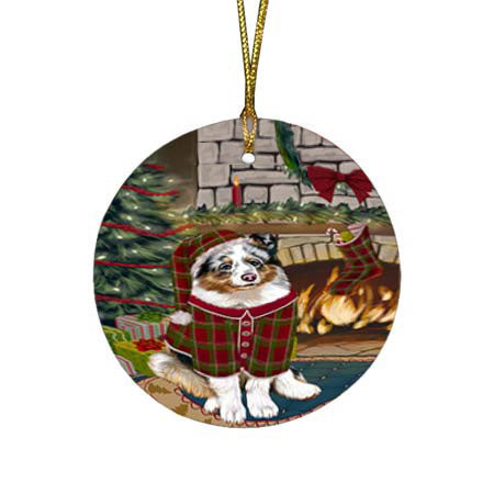 The Stocking was Hung Shetland Sheepdog Round Flat Christmas Ornament RFPOR55969