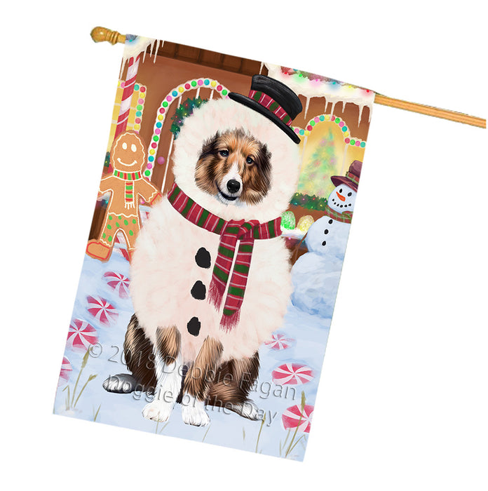 Christmas Gingerbread House Candyfest Shetland Sheepdog House Flag FLG57231