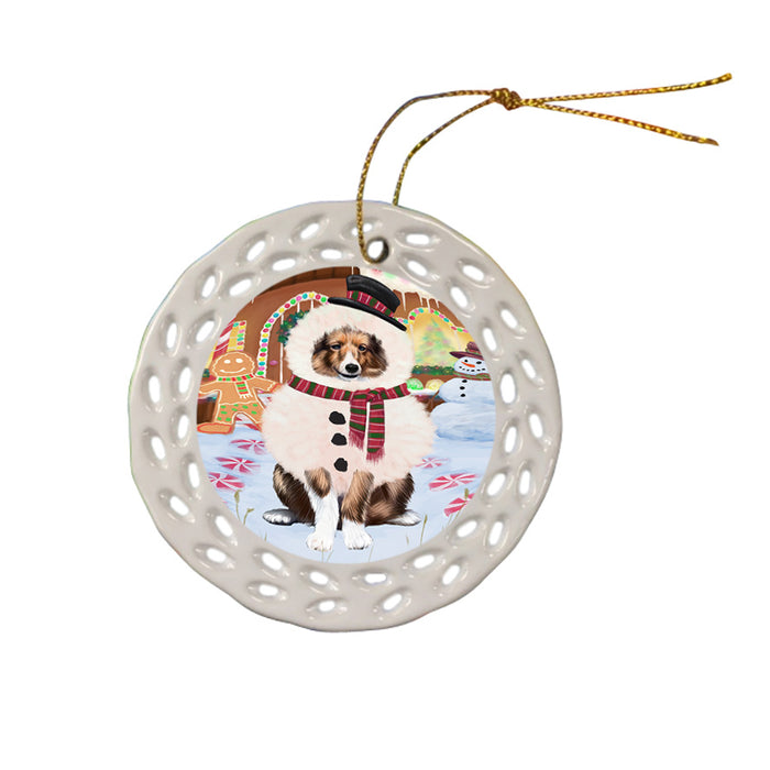 Christmas Gingerbread House Candyfest Shetland Sheepdog Ceramic Doily Ornament DPOR56903