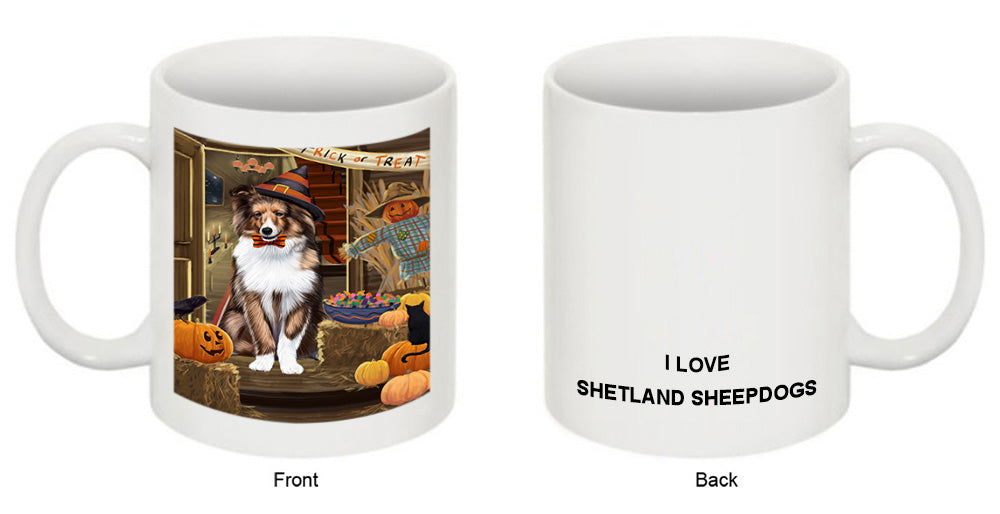 Enter at Own Risk Trick or Treat Halloween Shetland Sheepdog Coffee Mug MUG48681