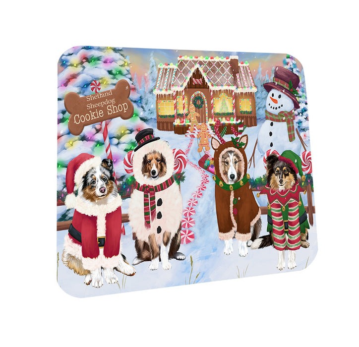 Holiday Gingerbread Cookie Shop Shetland Sheepdogs Coasters Set of 4 CST56577