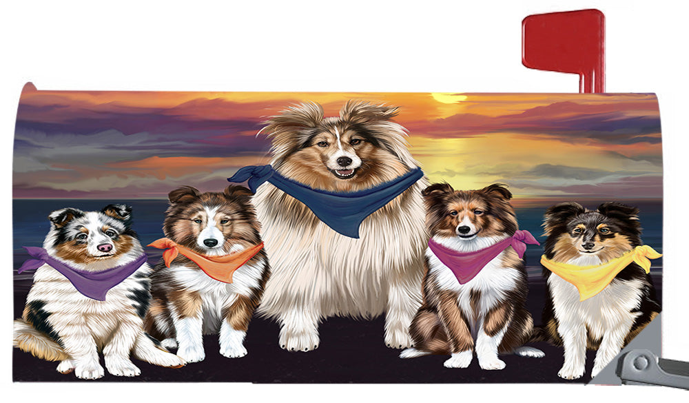 Family Sunset Portrait Shetland Sheepdogs Magnetic Mailbox Cover MBC48504