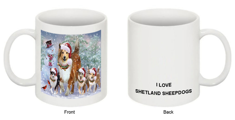 Christmas Running Family Shetland Sheepdogs Coffee Mug MUG52535