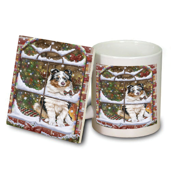 Please Come Home For Christmas Shetland Sheepdog Sitting In Window Mug and Coaster Set MUC53939
