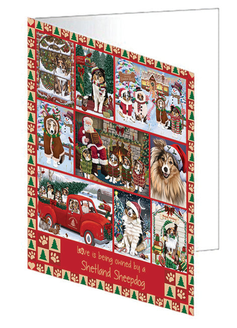 Love is Being Owned Christmas Shetland Sheepdogs Handmade Artwork Assorted Pets Greeting Cards and Note Cards with Envelopes for All Occasions and Holiday Seasons GCD78992