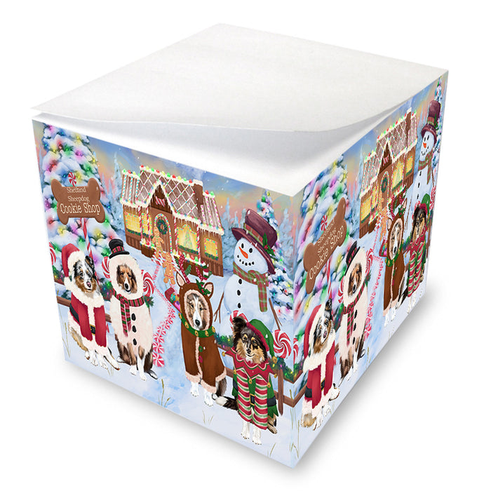 Holiday Gingerbread Cookie Shop Shetland Sheepdogs Note Cube NOC54691