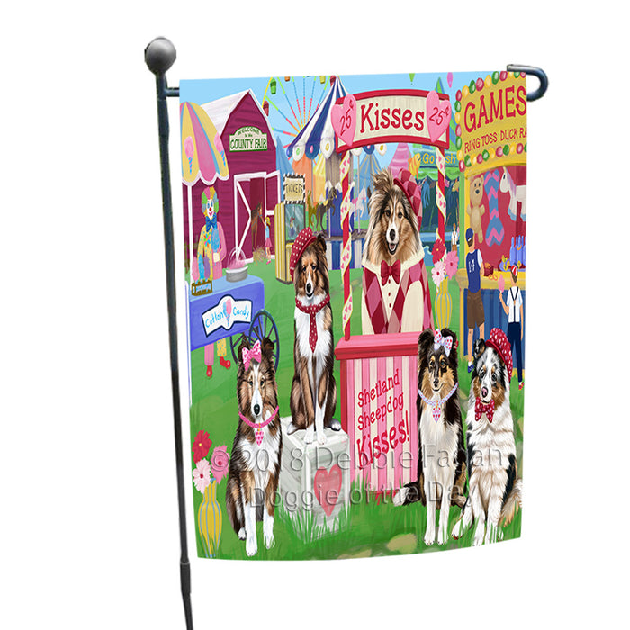 Carnival Kissing Booth Shetland Sheepdogs Garden Flag GFLG56473