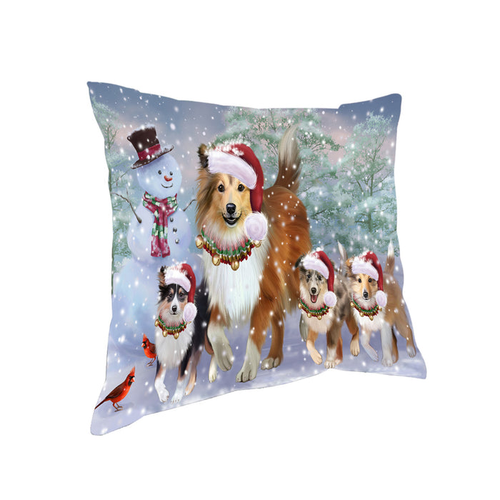 Christmas Running Family Shetland Sheepdogs Pillow PIL83704