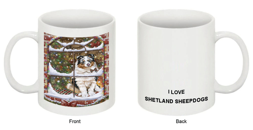Please Come Home For Christmas Shetland Sheepdog Sitting In Window Coffee Mug MUG49345