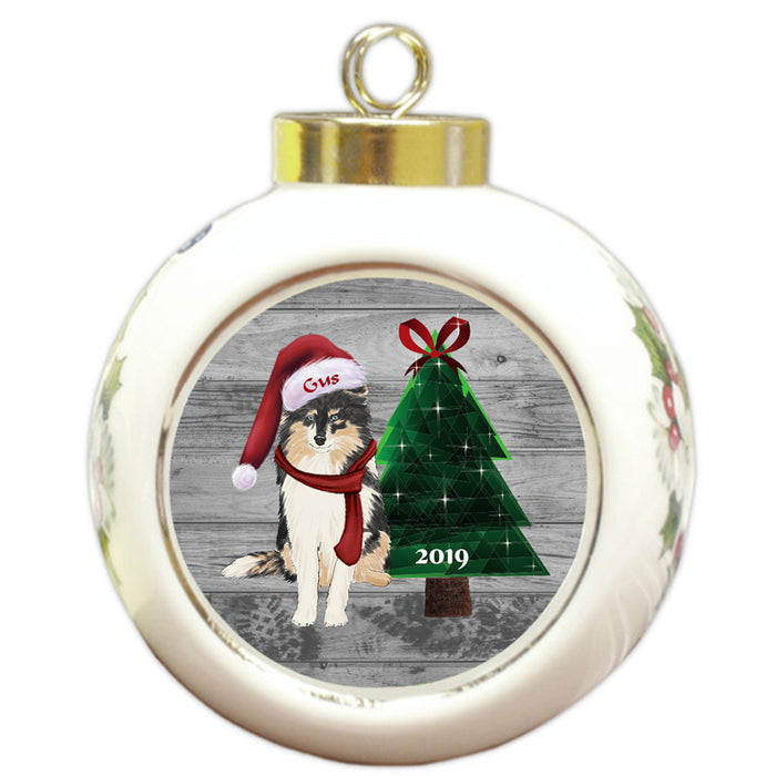 Custom Personalized Shetland Sheepdog Glassy Classy Christmas Round Ball Ornament