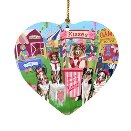 Carnival Kissing Booth Shetland Sheepdogs Heart Christmas Ornament HPOR56281