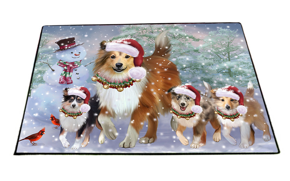 Christmas Running Family Shetland Sheepdogs Floormat FLMS54323