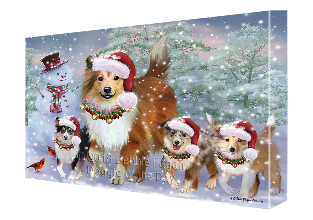 Christmas Running Family Shetland Sheepdogs Canvas Print Wall Art Décor CVS136673