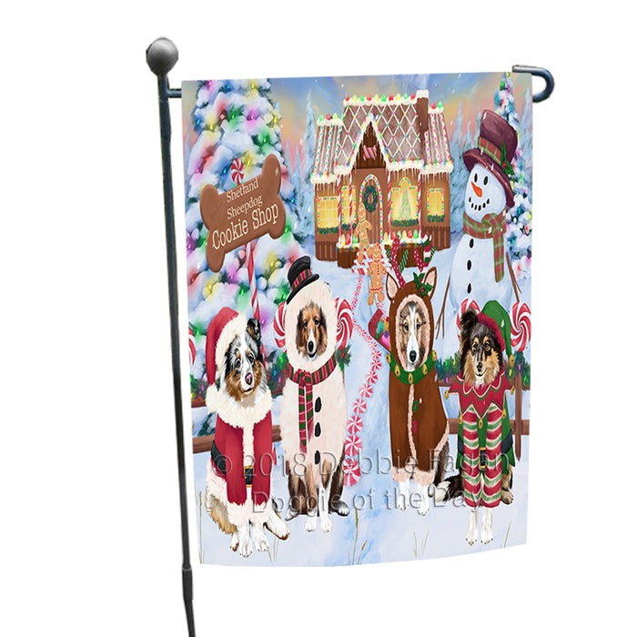 Holiday Gingerbread Cookie Shop Shetland Sheepdogs Garden Flag GFLG57247