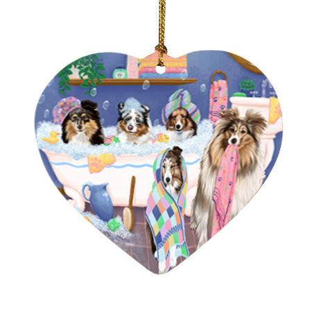 Rub A Dub Dogs In A Tub Shetland Sheepdogs Heart Christmas Ornament HPOR57178