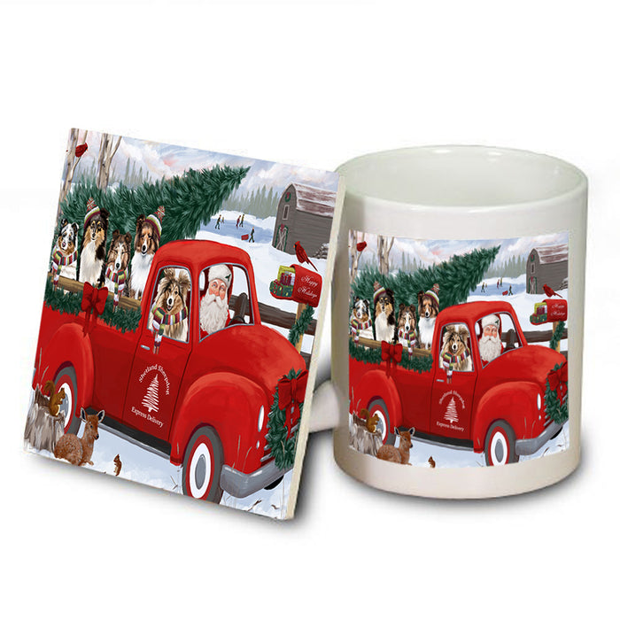 Christmas Santa Express Delivery Shetland Sheepdogs Family Mug and Coaster Set MUC55059