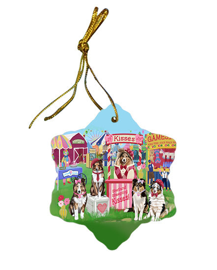 Carnival Kissing Booth Shetland Sheepdogs Star Porcelain Ornament SPOR56281
