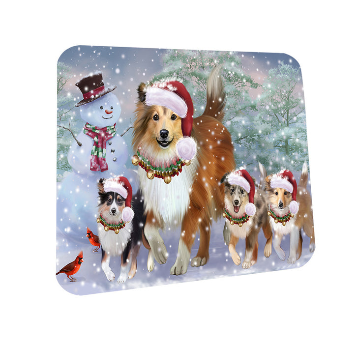 Christmas Running Family Shetland Sheepdogs Coasters Set of 4 CST57095