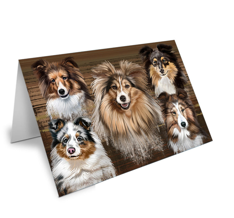 Rustic 5 Shetland Sheepdogs Handmade Artwork Assorted Pets Greeting Cards and Note Cards with Envelopes for All Occasions and Holiday Seasons GCD54914