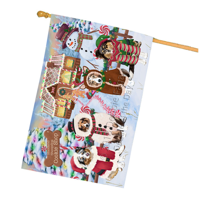 Holiday Gingerbread Cookie Shop Shetland Sheepdogs House Flag FLG57303